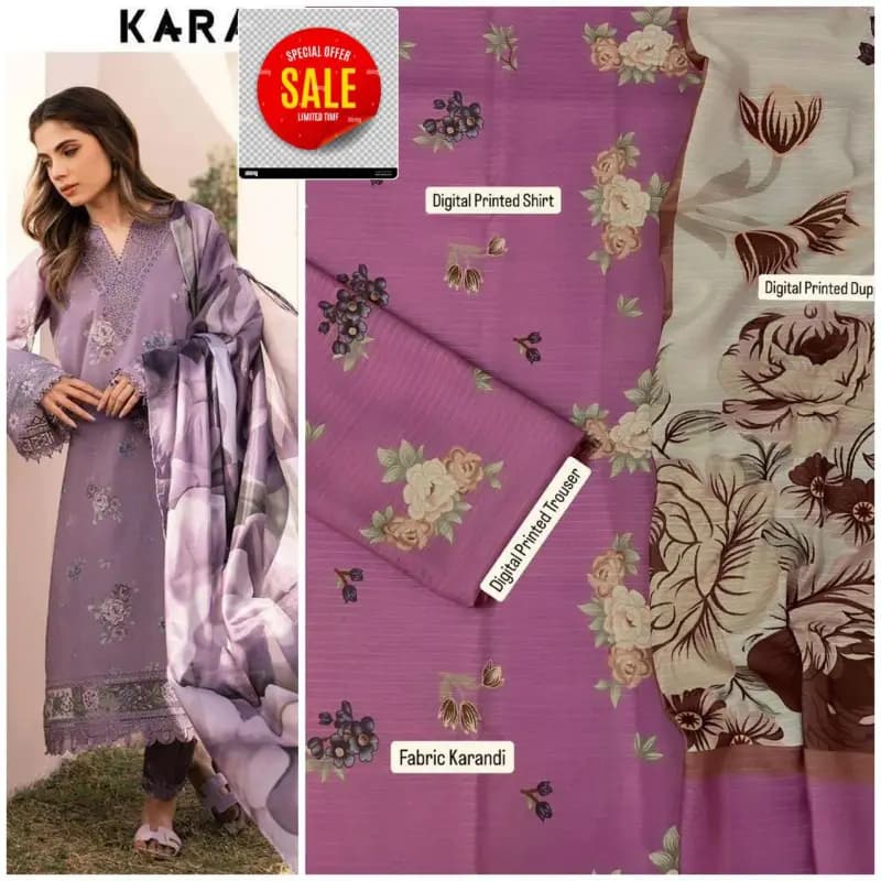 Iznik Karandi Unstitched Printed 3-Piece Suite